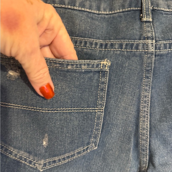 Lincoln Women's Blue Distressed Denim Shorts with Flag Cuff - Picture 3 of 5